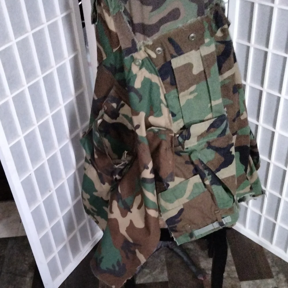 Upcycle / Refurbished Camouflage Asymmetrical Long Sleeve Maxi Dress - Picture 15 of 16